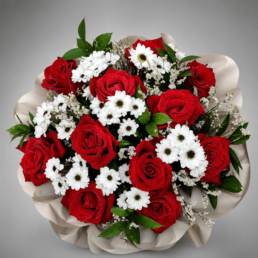 Red Rose & White Daisy Kraft Bouquet