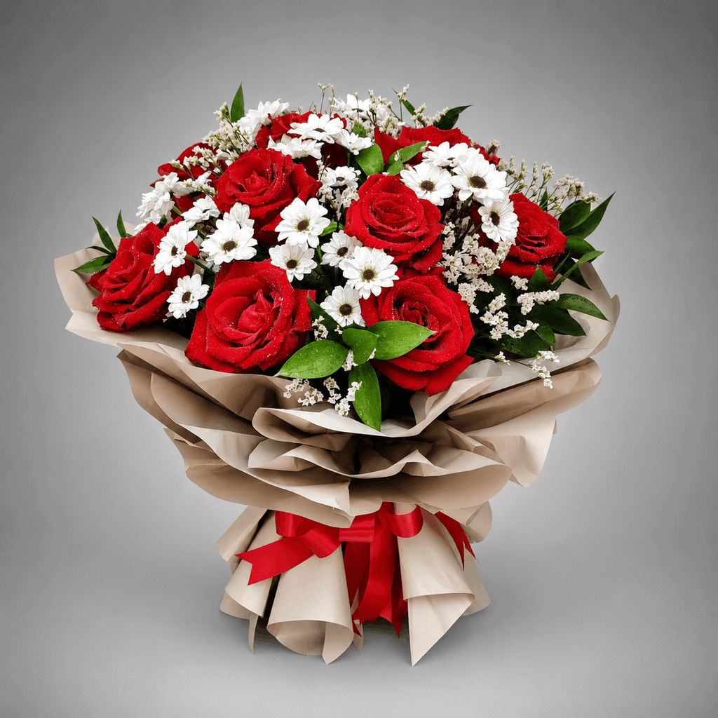 Red Rose & White Daisy Kraft Bouquet
