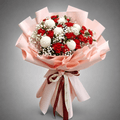 Red Carnation & White Pompom Bouquet