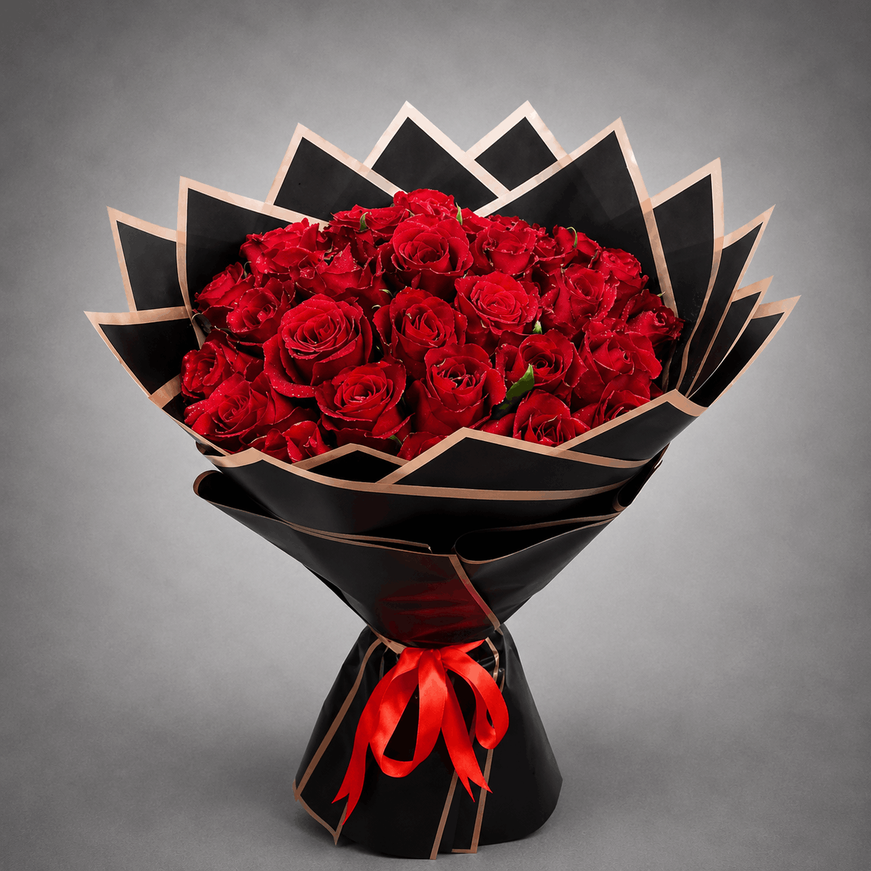 50 Red Roses Black & Gold Edition Bouquet