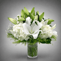 White Lily & Hydrangea Glass Vase Arrangement