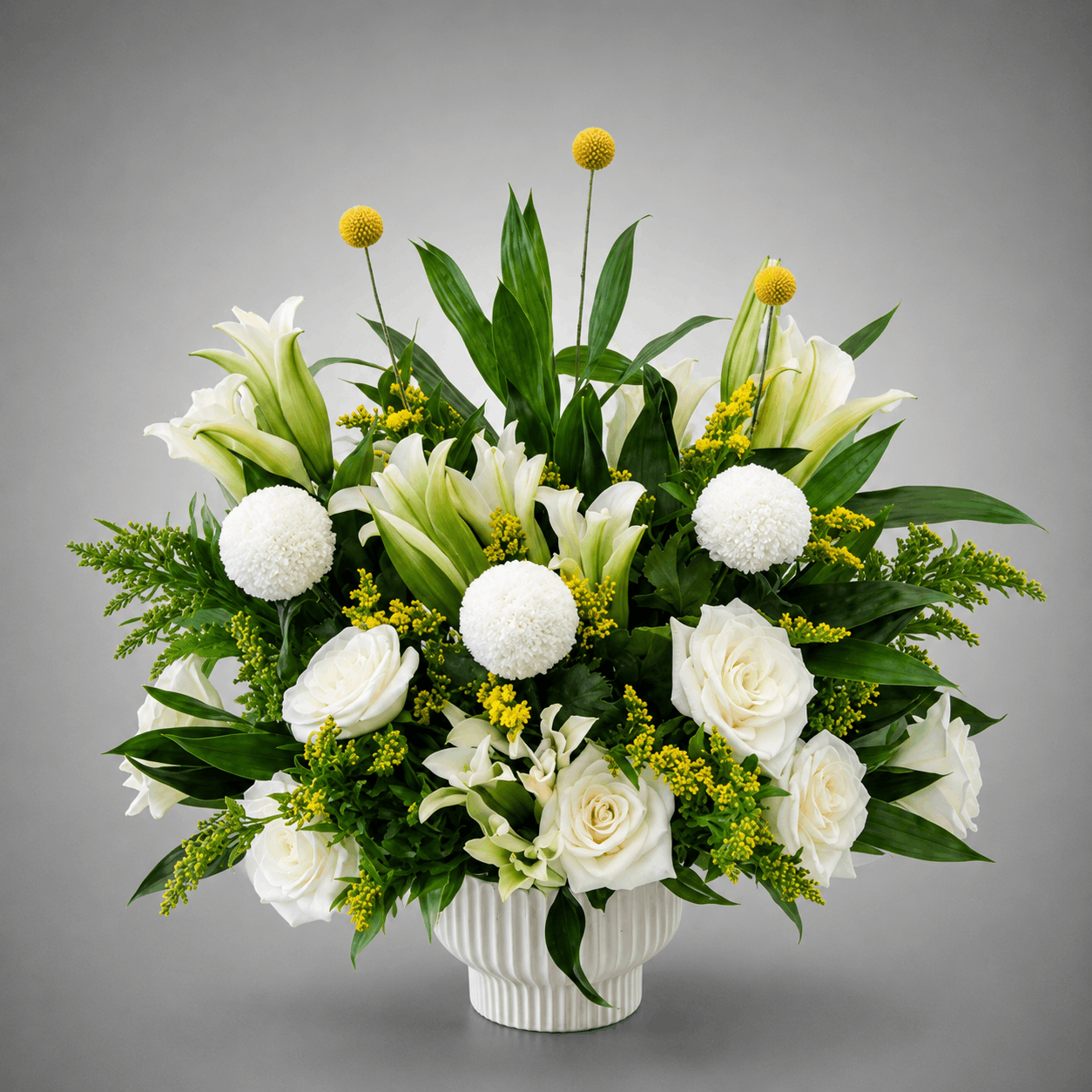 White & Gold Craspedia Vase Arrangement