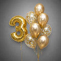 Gold Number Balloon Bouquet with Chrome & Confetti Balloons