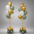 Sage Green, Gold Chrome & White Balloon Tower Columns
