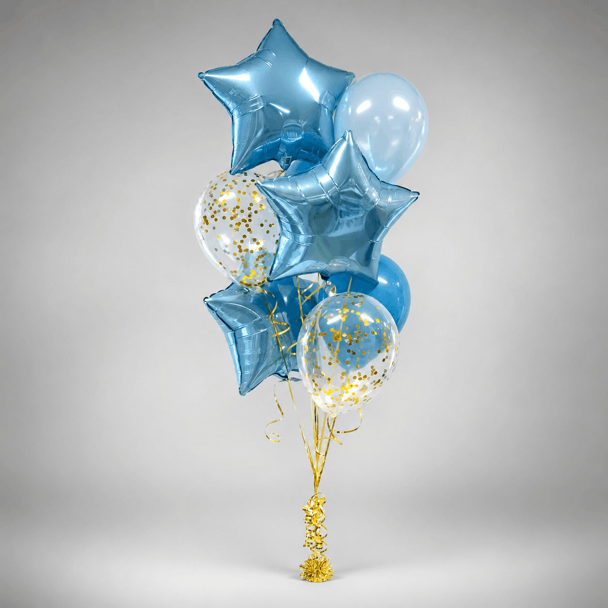 Blue Star Foil & Gold Confetti Balloon Bouquet