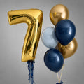 Gold Number 7 Balloon with Navy Blue & Gold Latex Bouquet