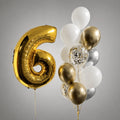 Gold Number 6 Balloon with Gold, Silver & White Confetti Bouquet
