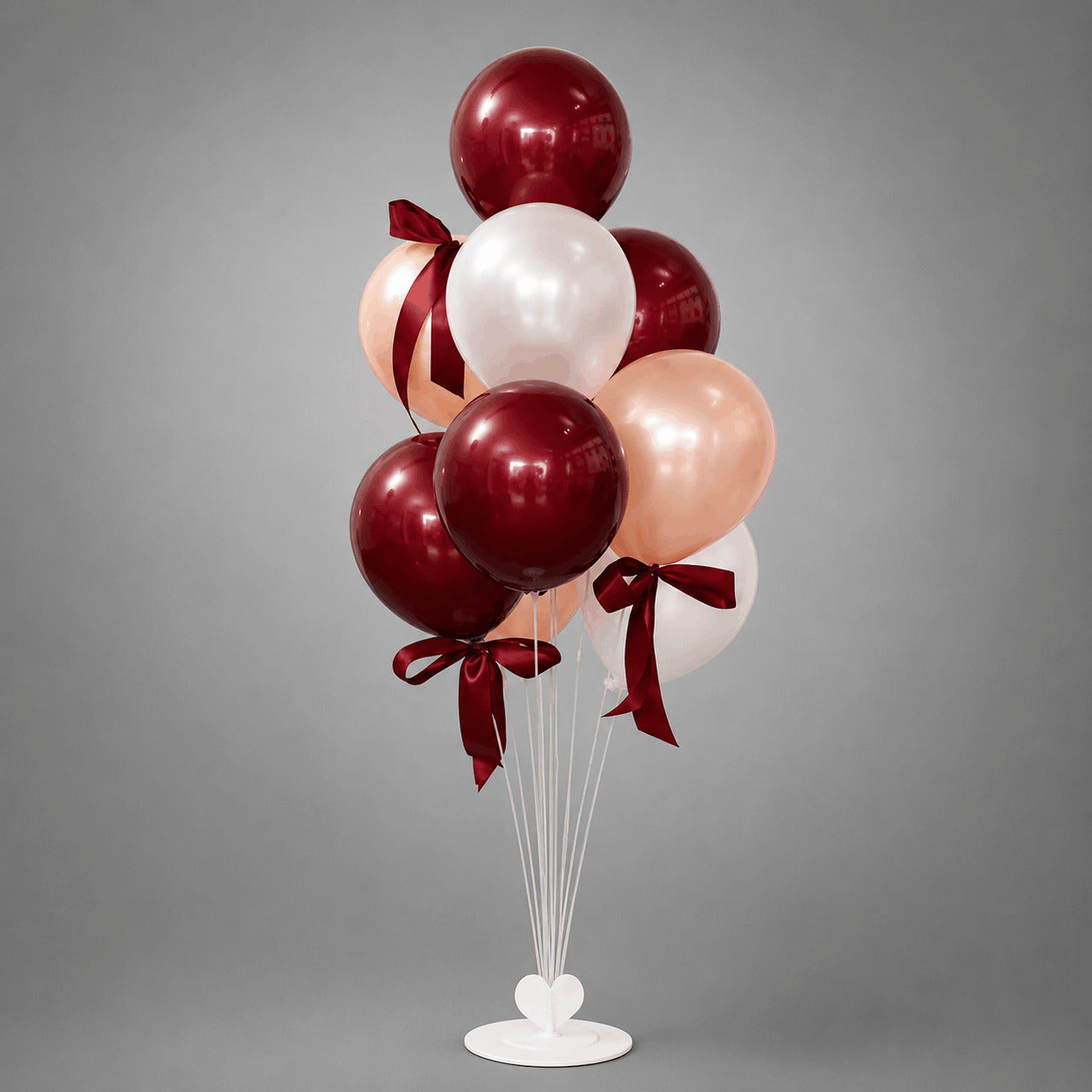 Burgundy, Blush & Pearl Balloon Stand Bouquet