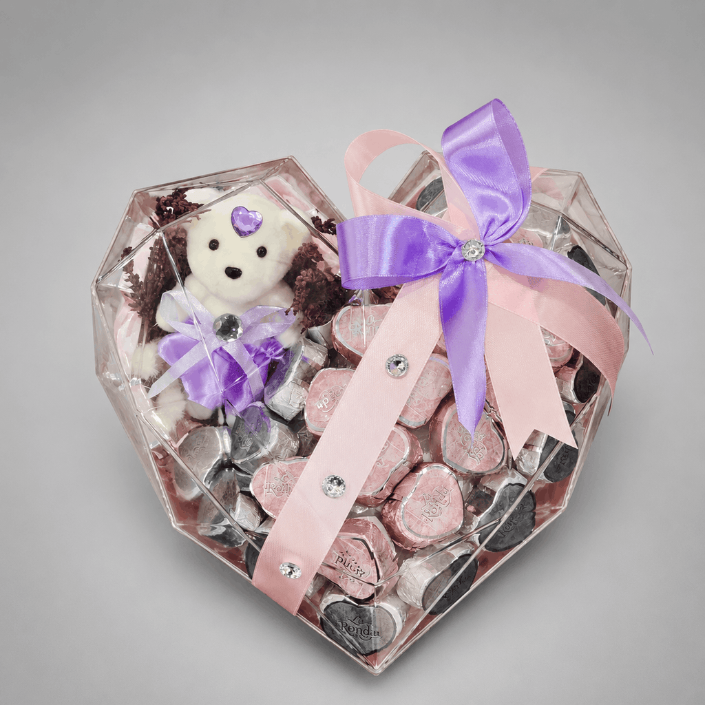 La Ronda Heart Chocolate & Plush Puppy Acrylic Heart Box