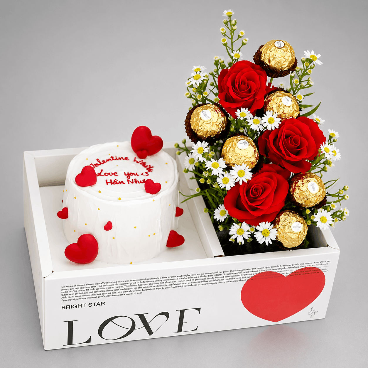 Valentine Love Cake & Red Roses Ferrero Rocher Gift Tray