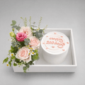 Pink & Blush Roses with Personalised Milestone Cake Gift Tray
