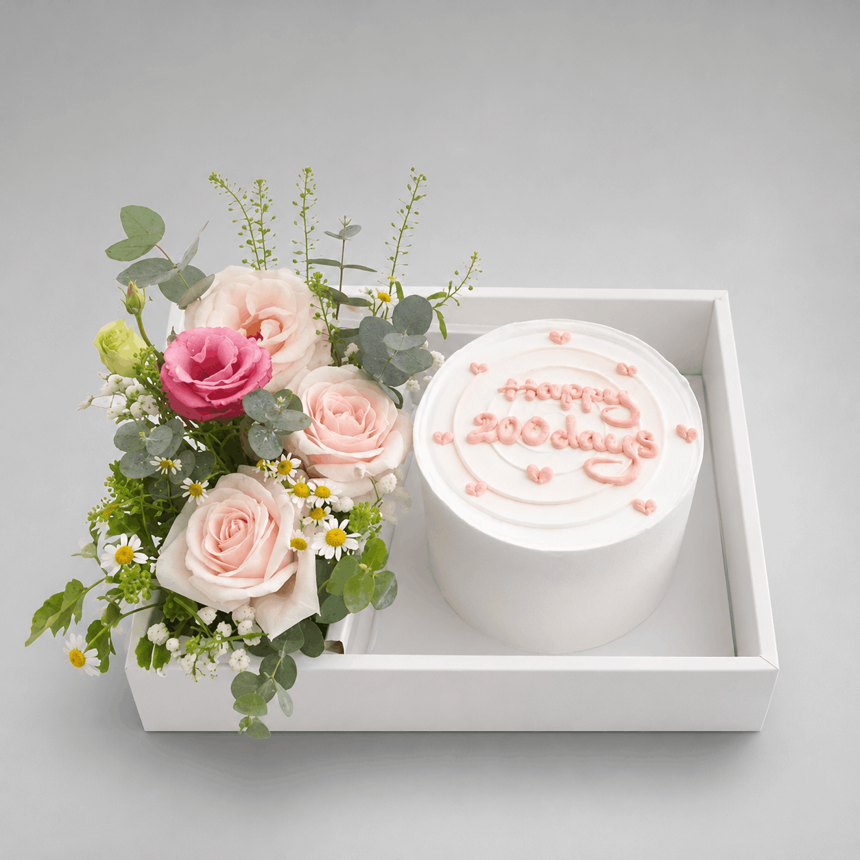Pink & Blush Roses with Personalised Milestone Cake Gift Tray