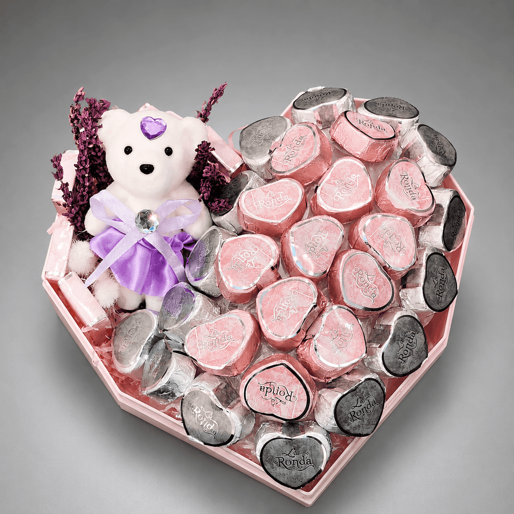 La Ronda Heart Chocolate & Plush Puppy Acrylic Heart Box