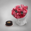 Peony Rose Bouquet with Ferrero Rocher Chocolate Cake
