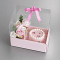 Pink Roses & Daisies with Cherry Bento Cake Clear Gift Box