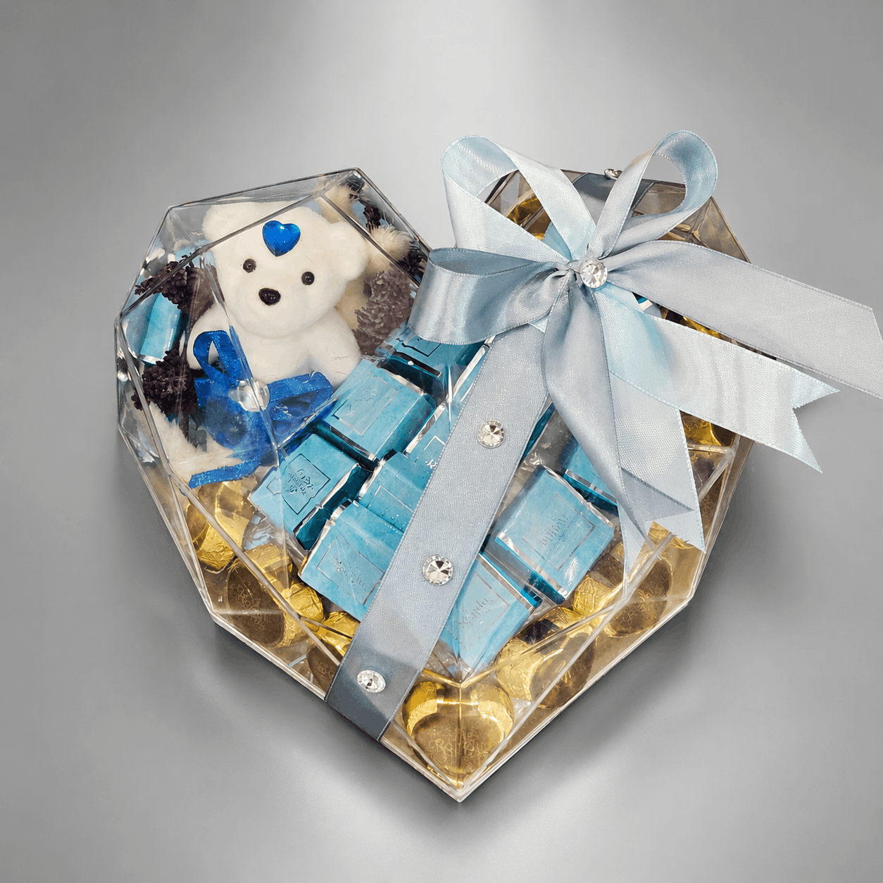 Baby Boy Blue Chocolate & Plush Puppy Acrylic Heart Box