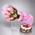 Pink Roses Bouquet with Black Forest Cake