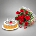 Red Roses Bouquet with Butterscotch Cake