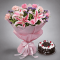 Stargazer Lily & Mixed Blooms Bouquet with Black Forest Cake