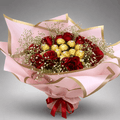 Red Roses & Ferrero Rocher Bouquet with Baby's Breath