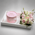 Pink Velvet Birthday Cake & Lisianthus Flower Gift Tray