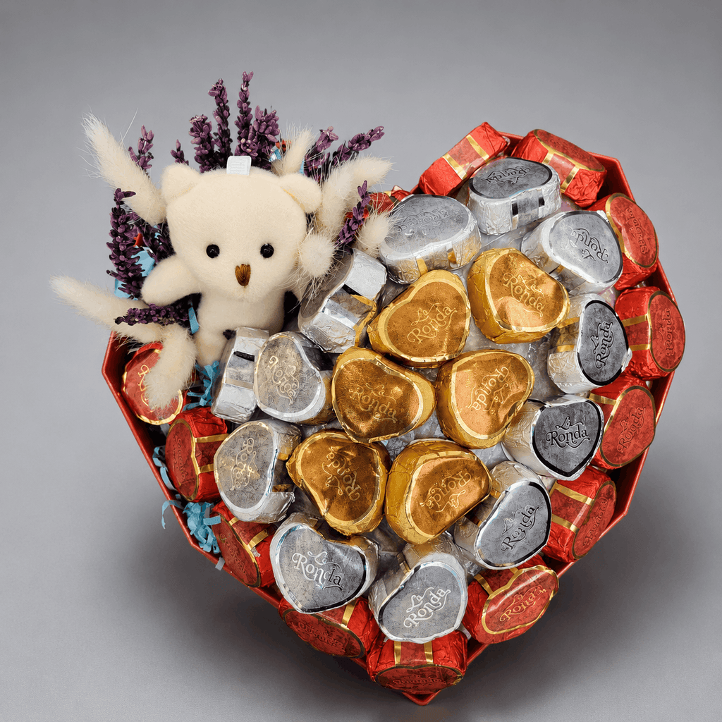 Red Romance La Ronda Chocolate & Plush Bear Acrylic Heart Box