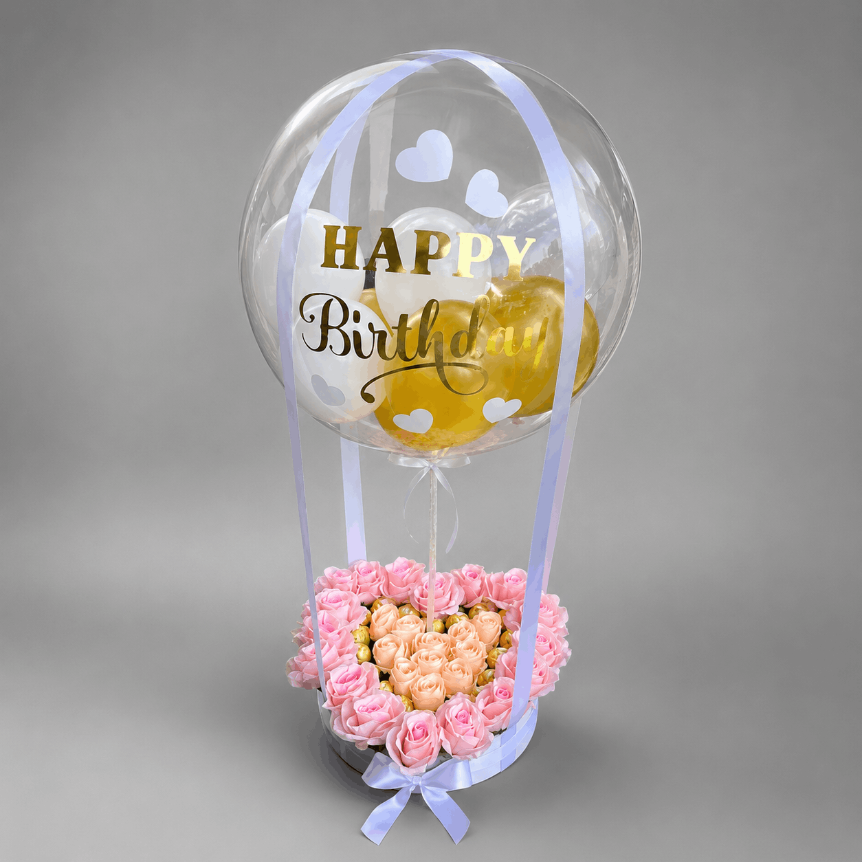 Happy Birthday Balloon & Pink Roses Gift Box