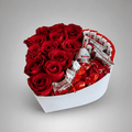 Red Rose & Kinder Chocolate Collection White Heart Box