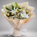 White Lily & Ferrero Rocher Gypsophila Cream Bouquet