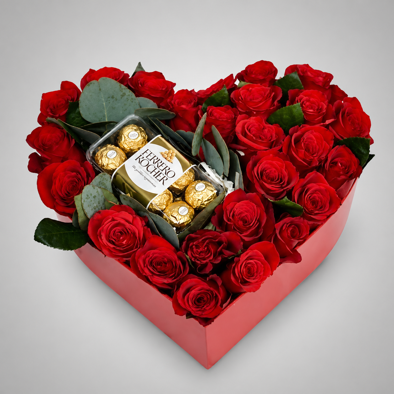 Red Rose & Ferrero Rocher Red Heart Box