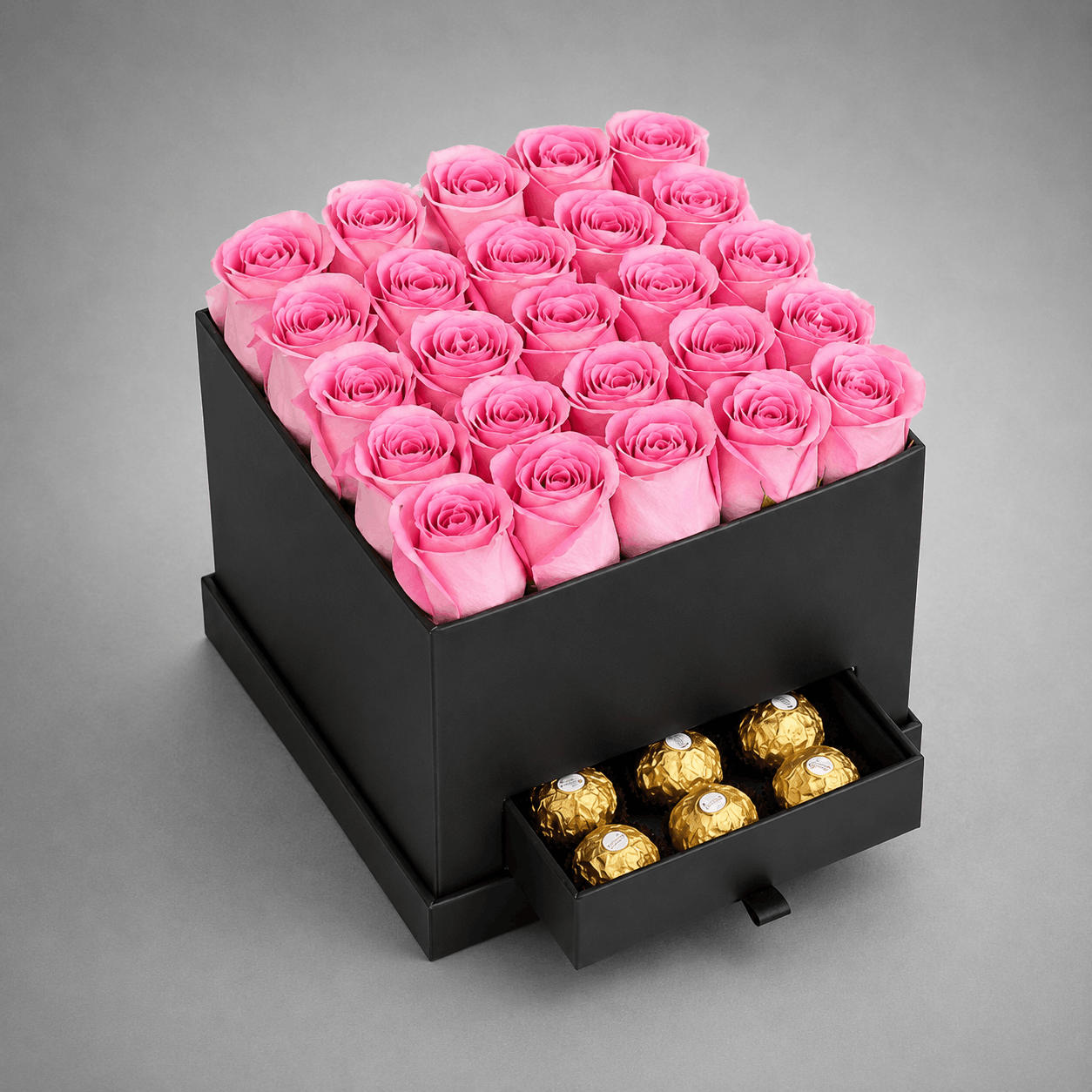 Pink Rose Black Box with Secret Ferrero Rocher Drawer