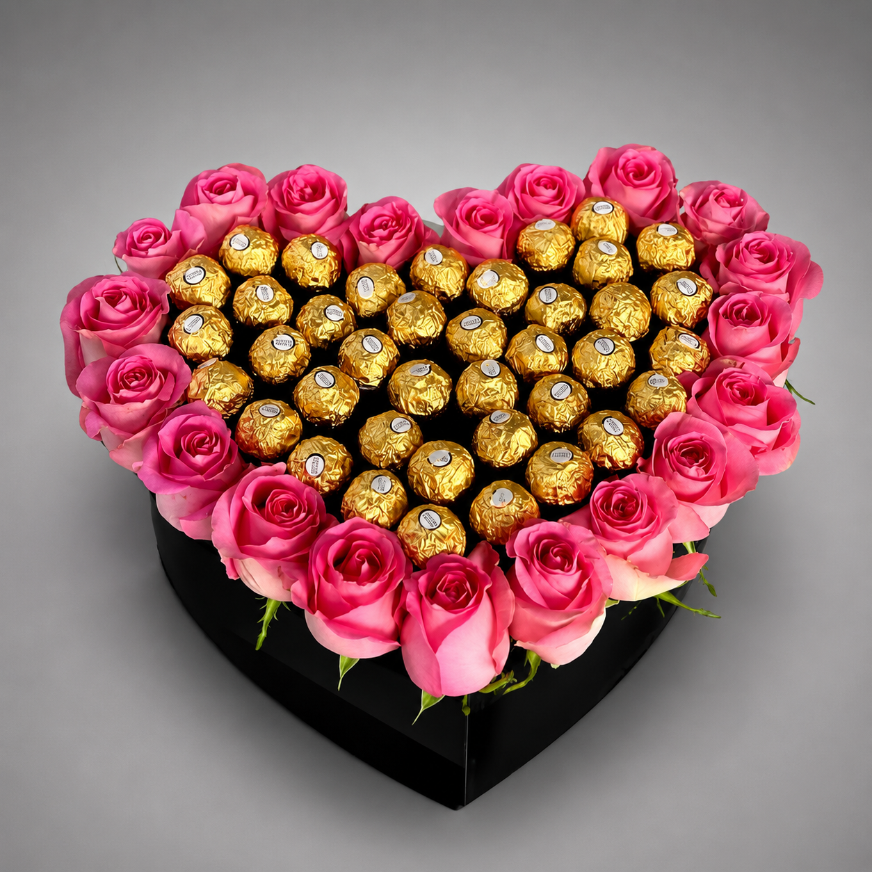 Hot Pink Rose & Ferrero Rocher Black Heart Box
