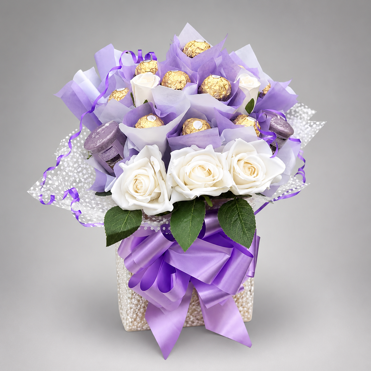 White Rose Ferrero Rocher & Lindt Lavender Bouquet Box