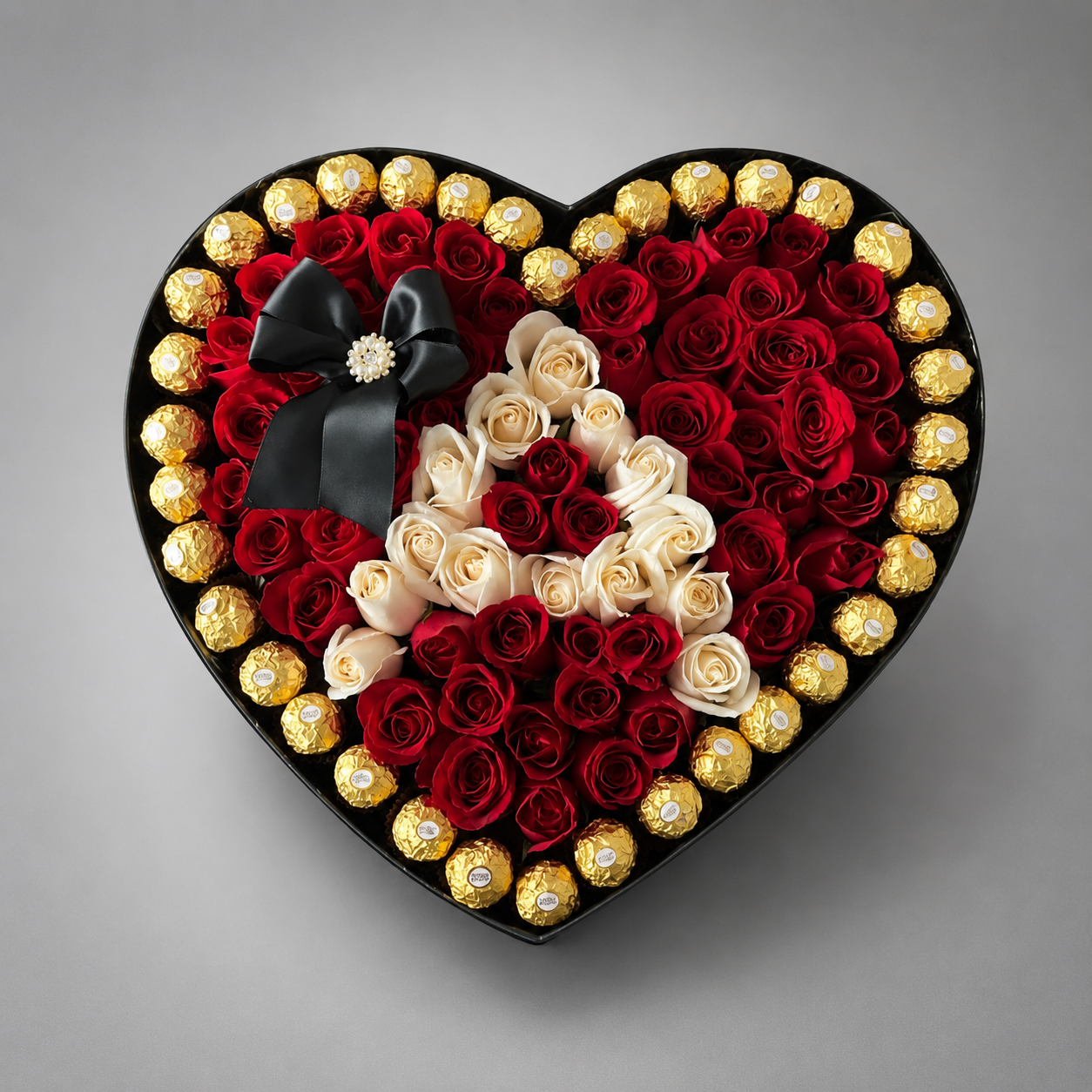 Grand Red Rose Heart-in-Heart Ferrero Rocher Black Box