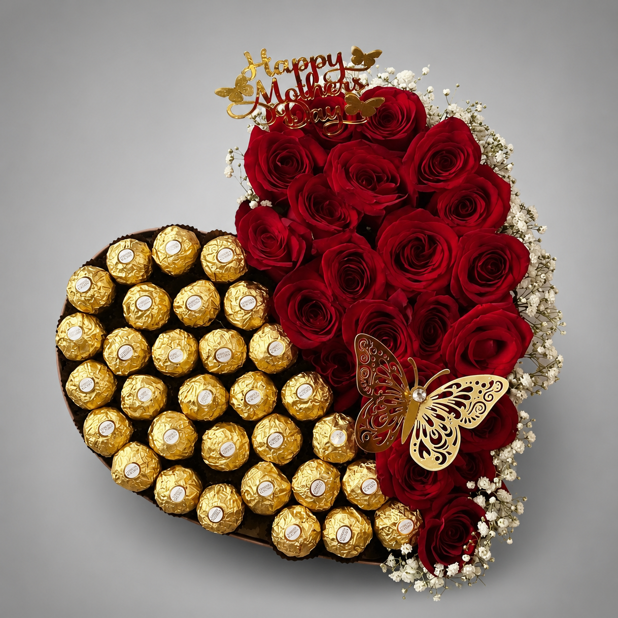 Happy Mother's Day Red Rose & Ferrero Rocher Heart Box