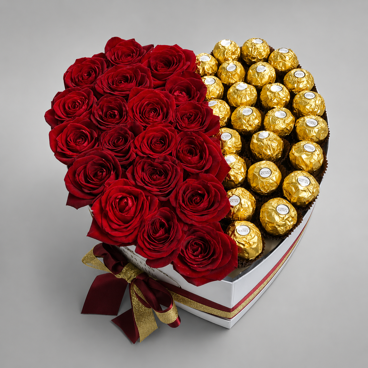 Red Rose & Ferrero Rocher Split Heart Box