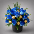 Blue Rose & Ferrero Rocher Pine Black Cylinder Arrangement