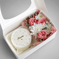 Pink Peony Rose & White Chrysanthemum with Pearl Bento Cake Gift Box