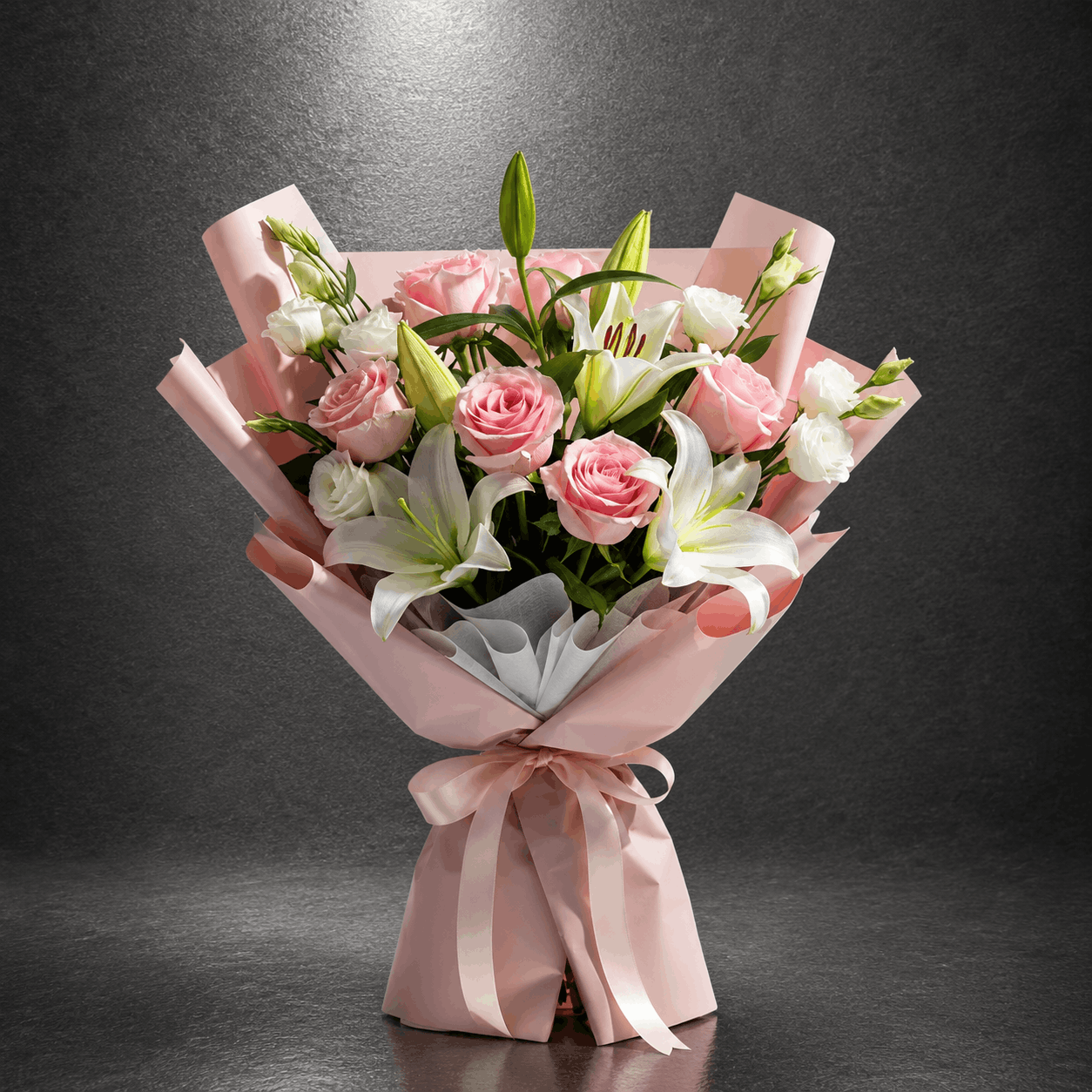 Pink Rose & White Lily Bouquet