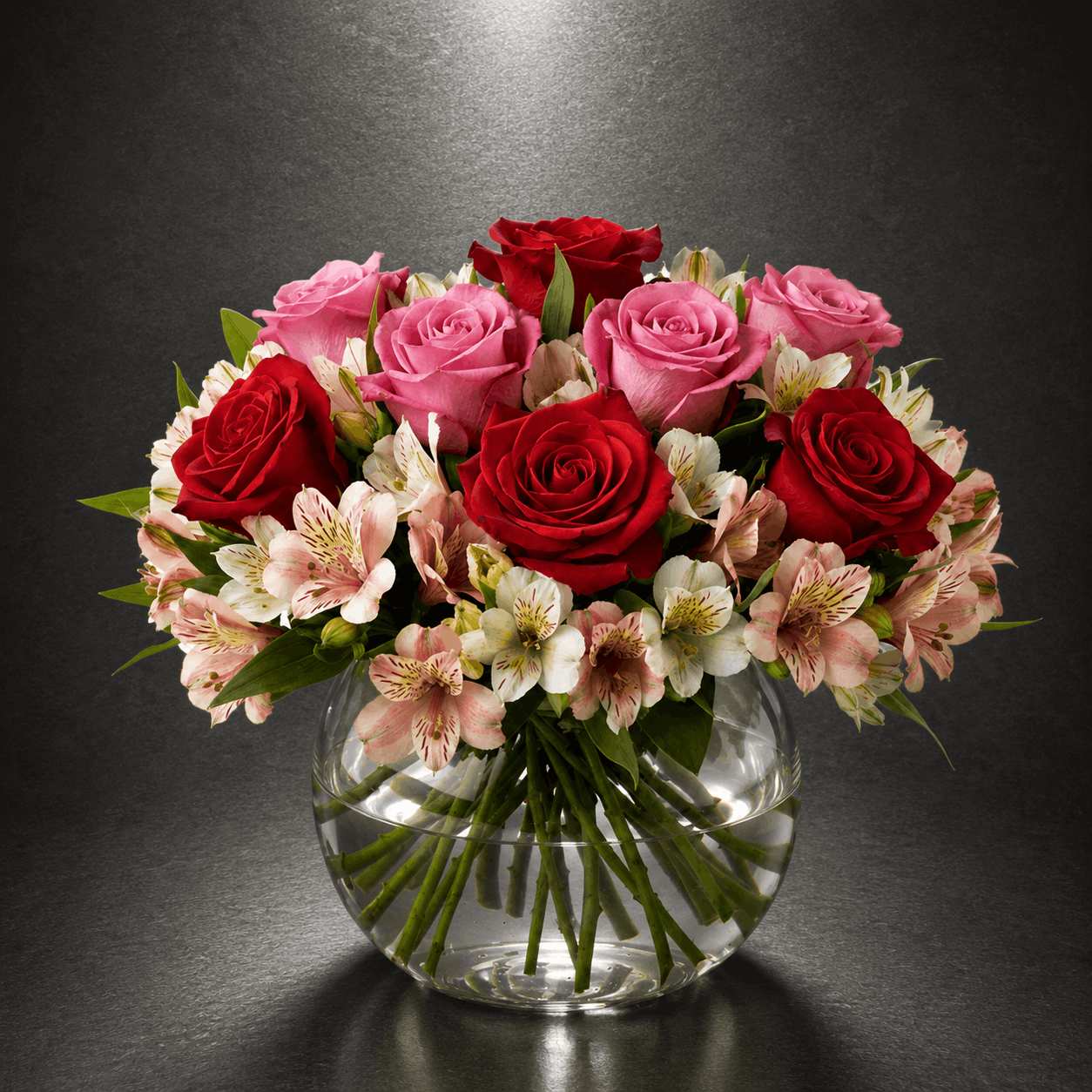 Red & Pink Rose Fishbowl Arrangement