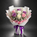 Purple, Pink & White Rose Bouquet with Baby's Breath