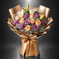 Champagne Rose & Purple Rose Bouquet in Gold Wrap