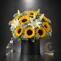 Sunflower & White Lily Hat Box Arrangement – Eid Edition
