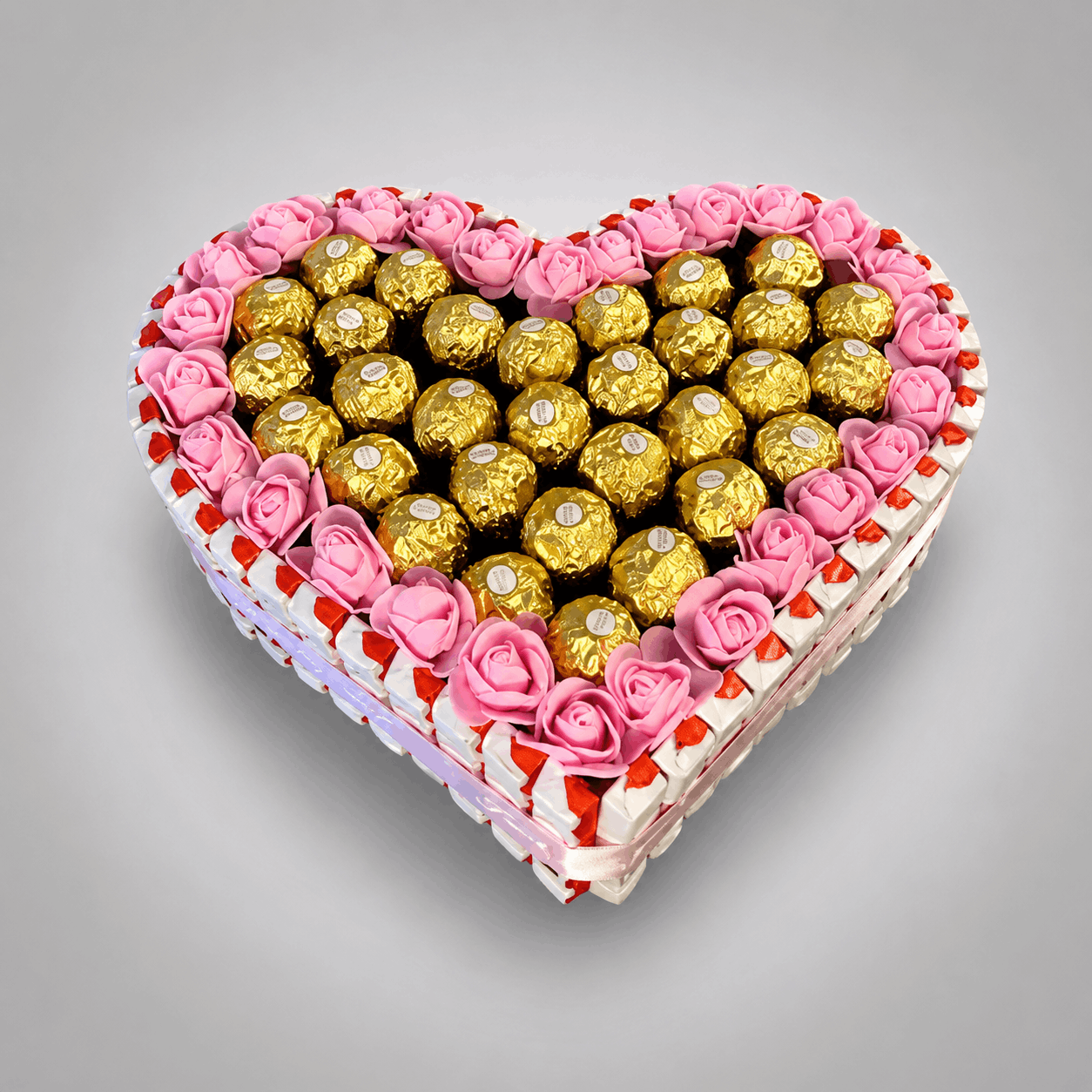 Ferrero Rocher & Kinder Pink Rose Heart Chocolate Box