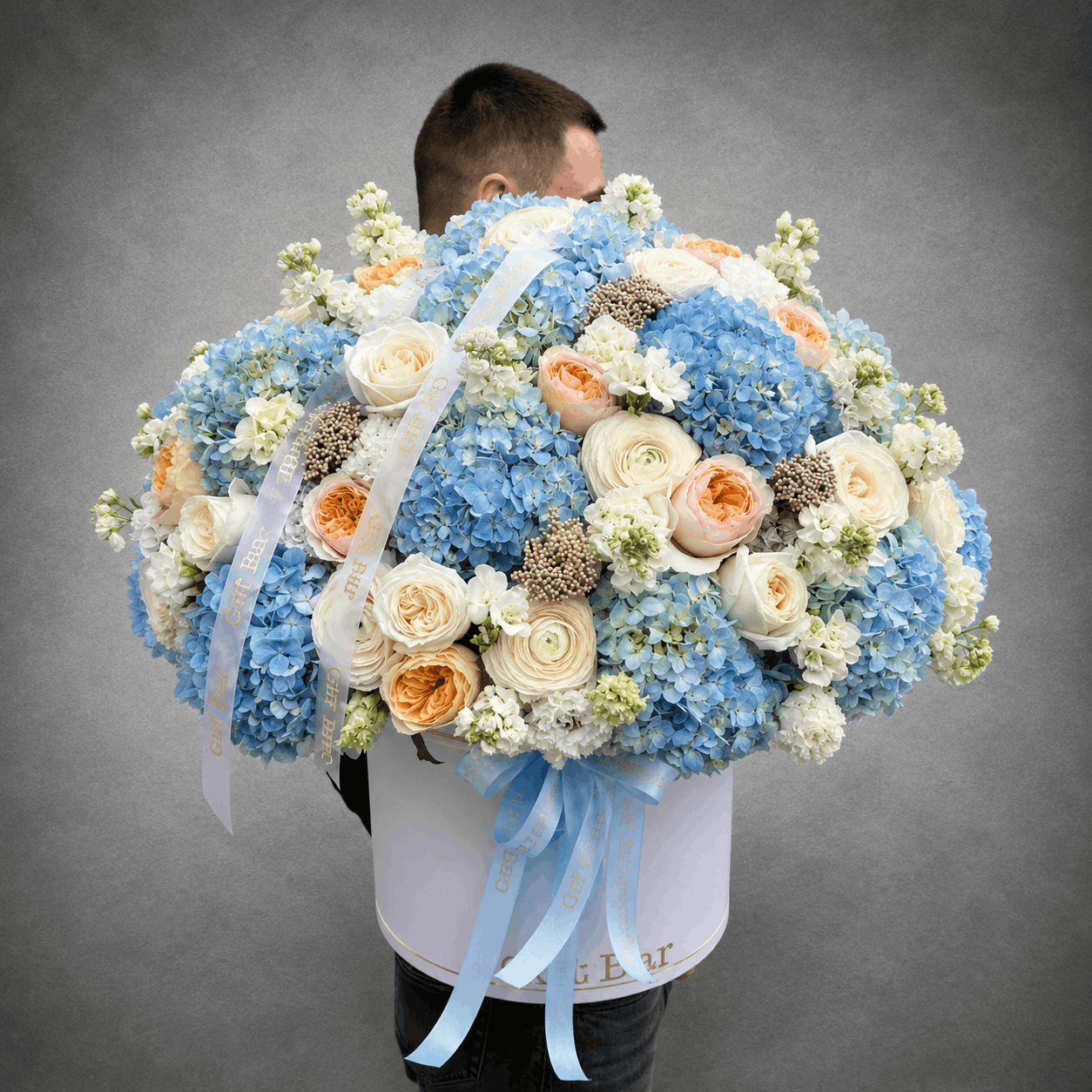 Blue & Peach Hydrangea Flower Arrangement