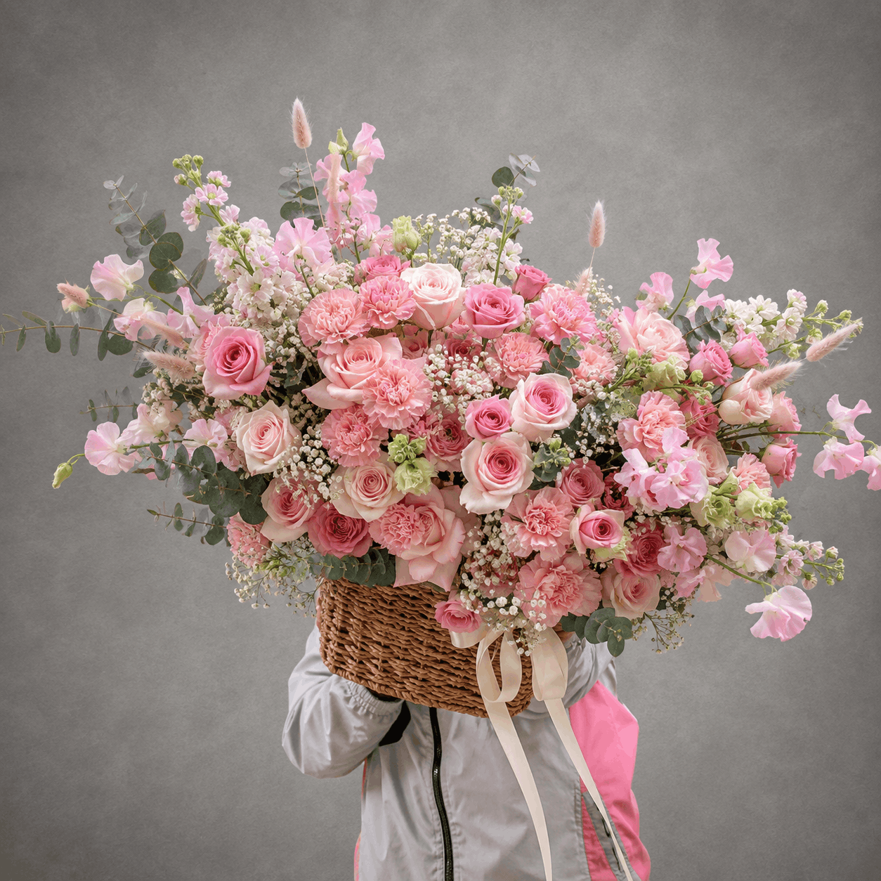 Pastel Pink Rose Flower Basket
