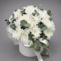 White Chrysanthemum & Eucalyptus Hatbox