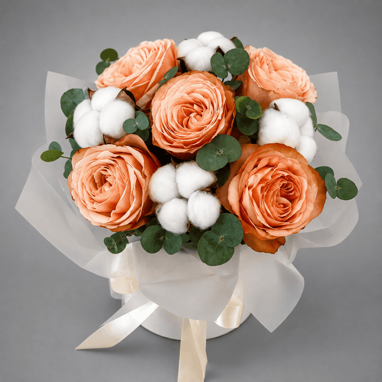 Peach Rose & Cotton Flower Arrangement