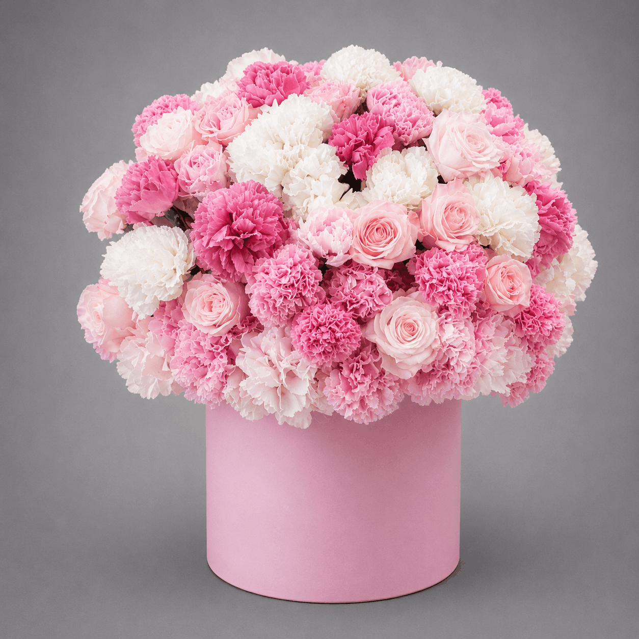 Pink & White Carnation Flower Hatbox