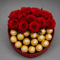 Heart-Shaped Red Roses & Ferrero Rocher Basket